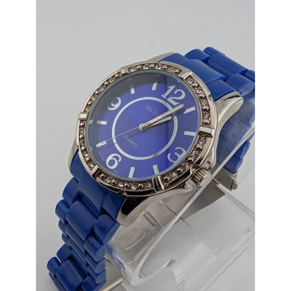 Bay Studio Watch Women 38mm Silver Case Blue Plastic Link 7